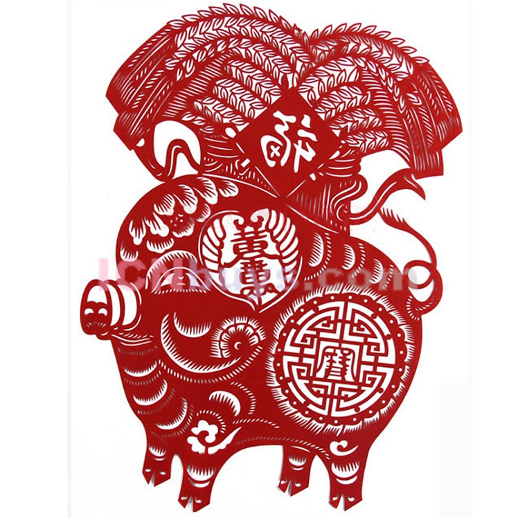 Paper Cutting Chinese Zodiac Pig chivalrous